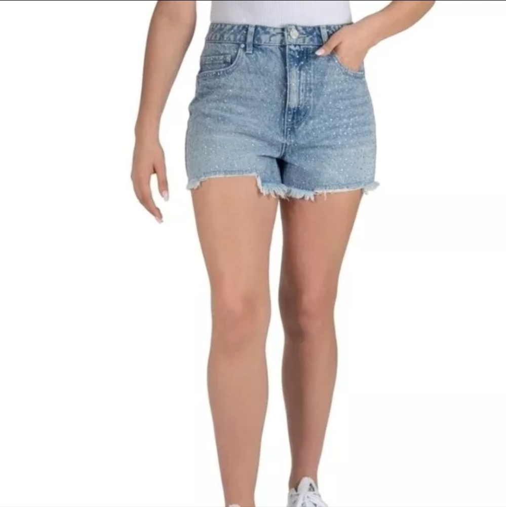 INDIGO REIN | Junior's Cotton High-Rise  Rhinestone Frayed Shorts